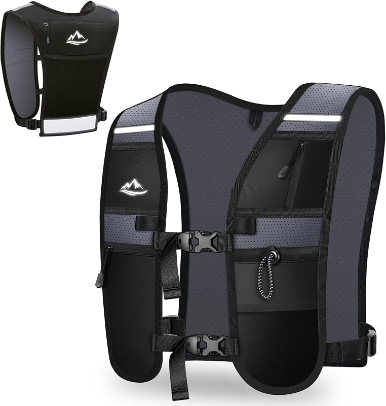 Running Vest for Women Men, Lightweight Breathable Hydration Vest with Large Compartment, Reflective Running Hydration Vest, Running Water Vest for Hiking Cycling Marathon Trail Jogging Race