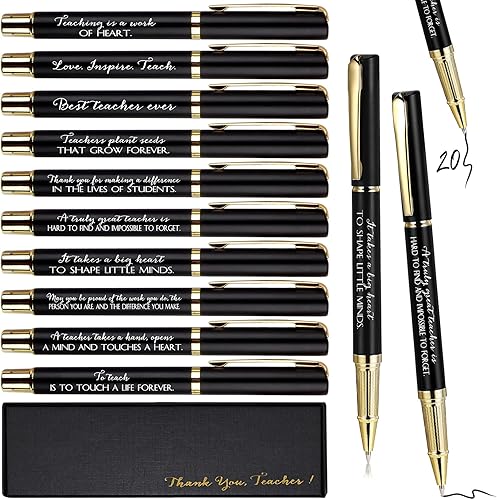 20 bolígrafos de agradecimiento para profesores con 20 cajas de regalo, bolígrafos de regalo de agradecimiento al maestro con palabras de