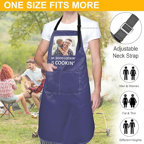 Miniatura 4 de OUUKHGY Delantal personalizado con logotipo de imagen de texto para mujeres y hombres, delantales de cocina personalizados con bolsillos delantal