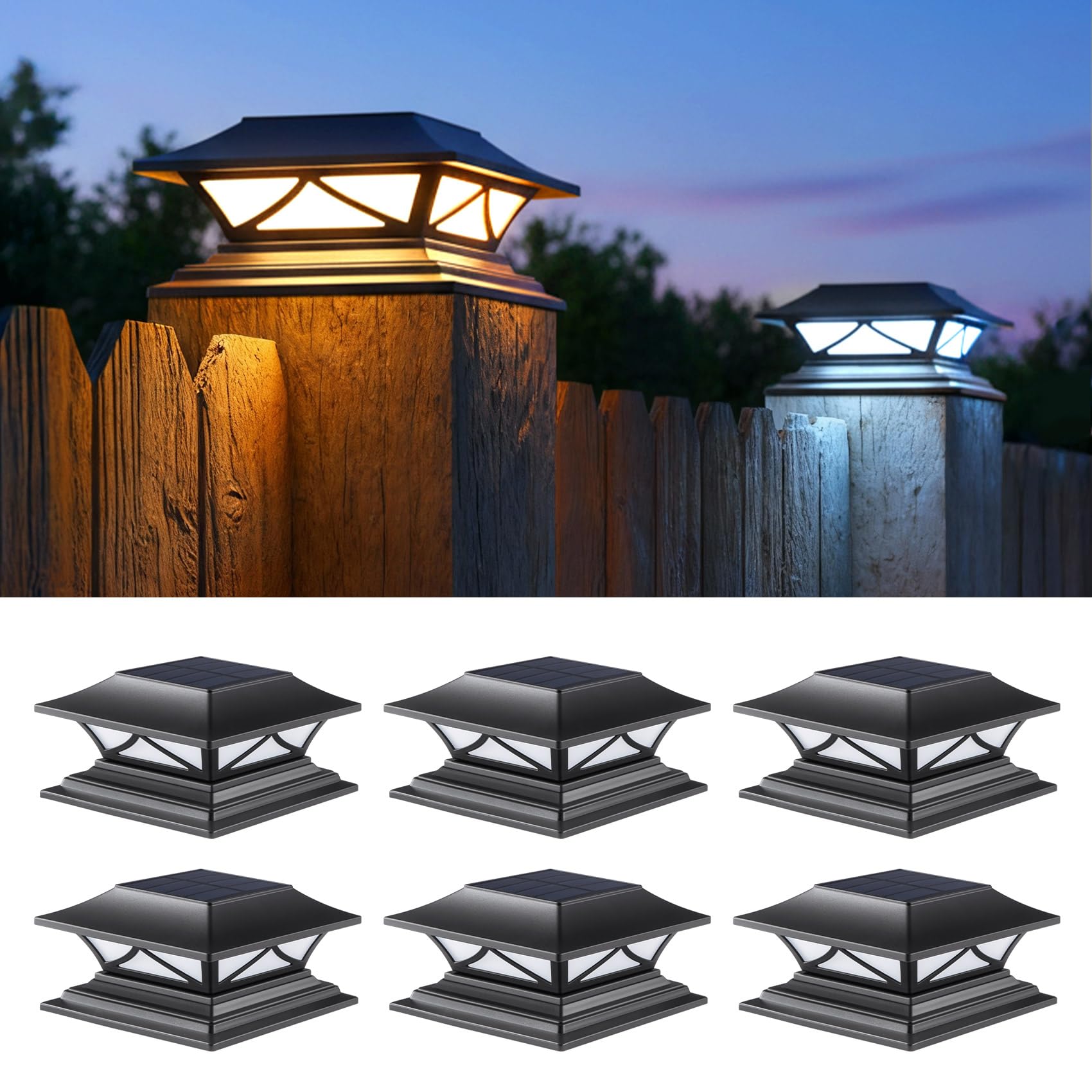 PASAMIC 6-Pack Solar Post Cap Light