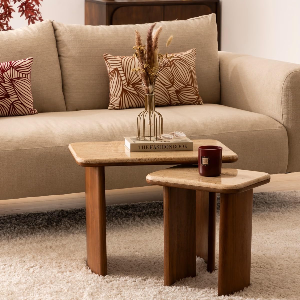 PEGANE Lot de 2 Tables d'appoints en Bois Coloris Marron - Longueur 60 x Profondeur 40 x Hauteur 52 cm