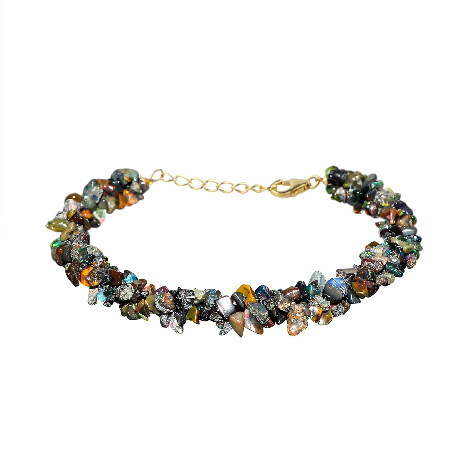 CRYSTALIS Natural Mix-Opal Beads Braided Rope Crystals Bracelet, Chips Nuggets Beaded Gemstones, Chakra Healing Stones, Gift Giving Womens Jewelry, 925 Sterling Silver Bracelet 8 inch