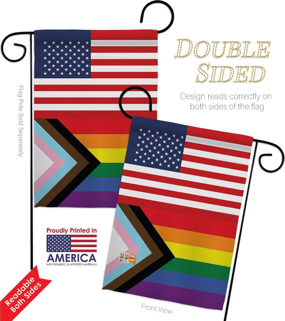 US Progress Pride Garden Flag Set Wall Hanger Support Rainbow Love LGBT Gay Bisexual Pansexual Transgender Small Decorative Gift Yard House Banner Double-Sided Made in USA 13 X 18.5