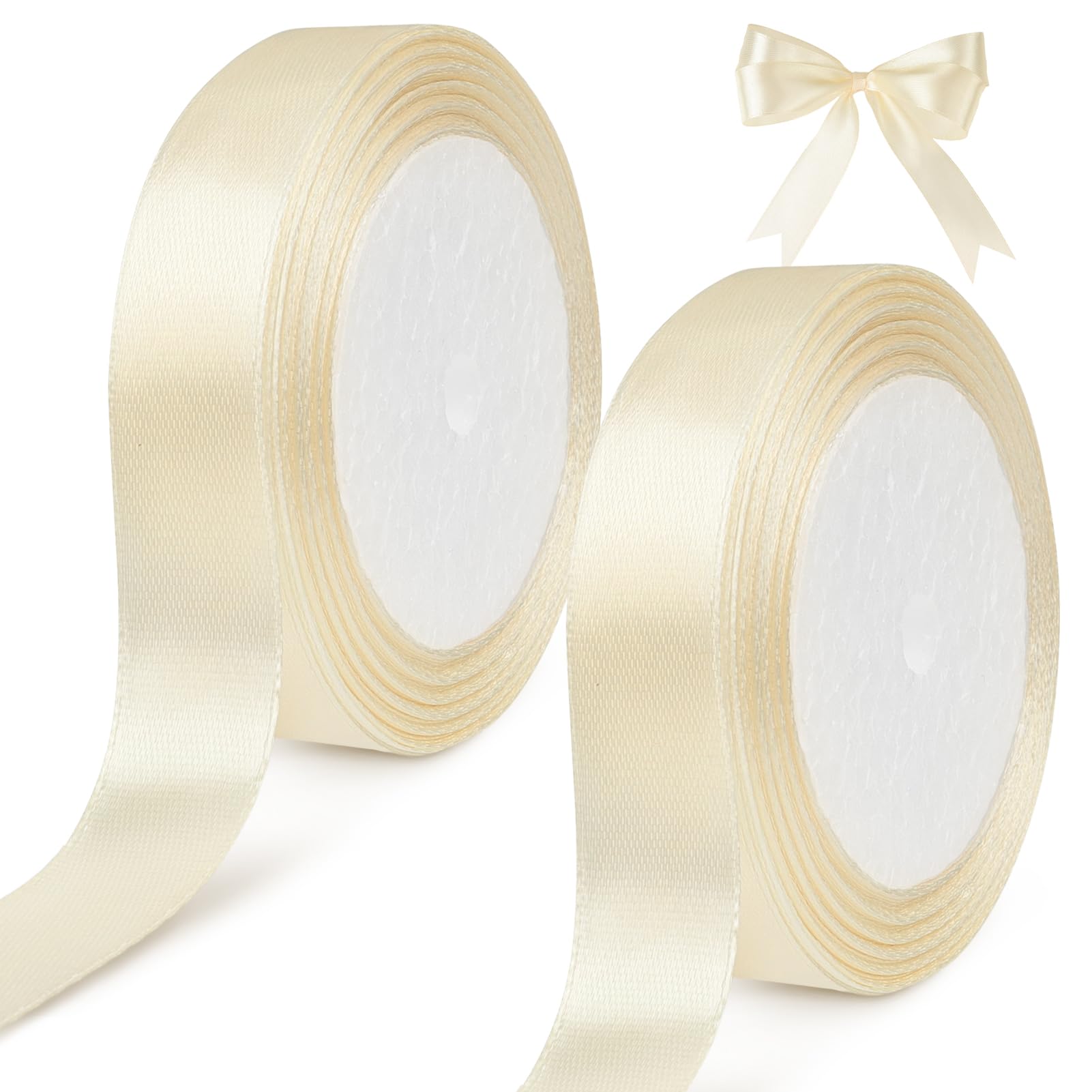 tenn well Ivory White Satin Ribbon 20mm, 44 Meters Smooth Fabric Satin Ribbon for Gift Wrapping Crafting, Hair Bows