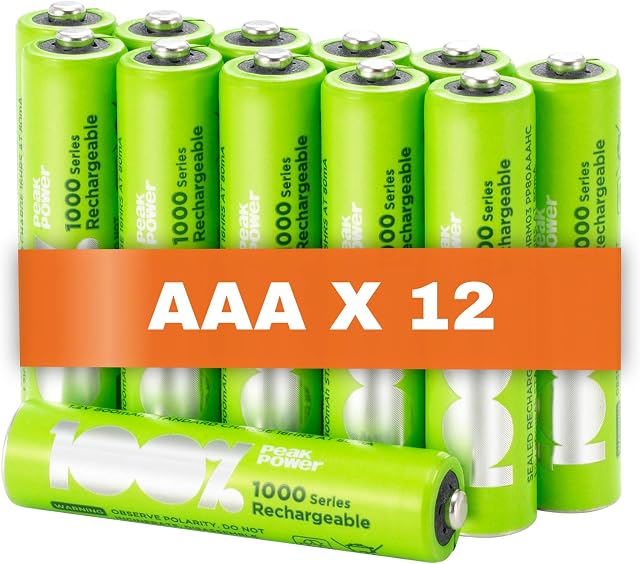 100% PeakPower 12 x AAA Rechargeable batteries 800 mAh 100% PeakPower NiMH Battery