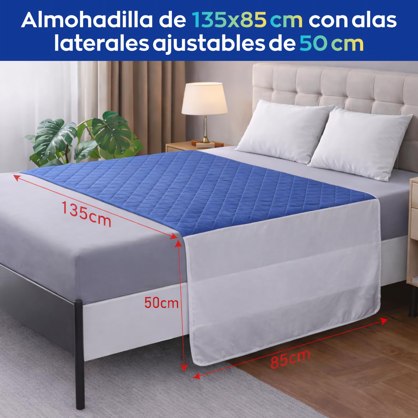 Pack x2 Empapadores Cama Adultos Lavables con Alas (135x85 cm) – 5 Capas Ultra Absorbentes – Protector Cama Impermeable y Reutilizable – Ideal para Incontinencia de Adulto y Bebé – Más de 400 Lavados — view 2
