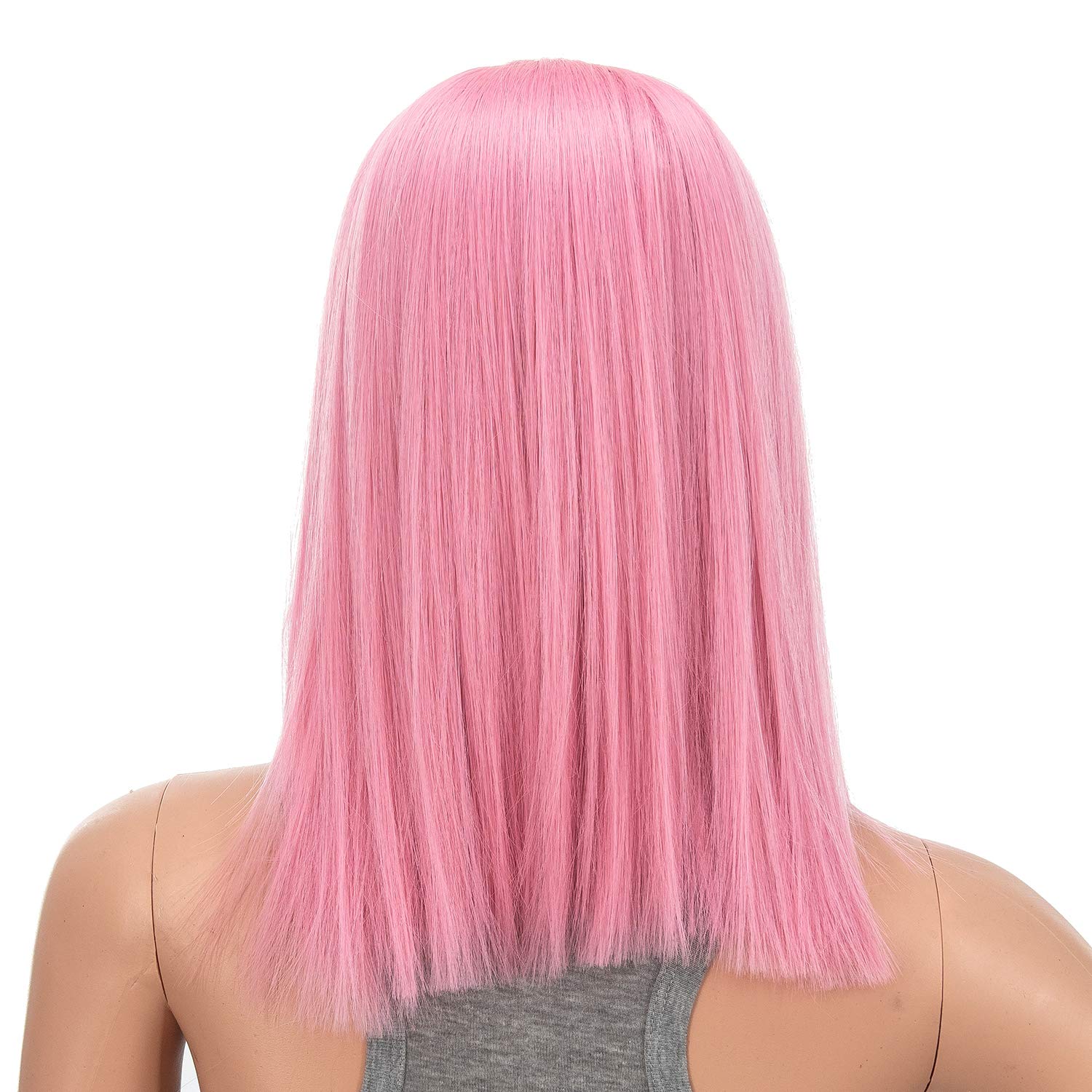 SWACC 14-Inch Straight Middle Part Synthetic Wig with Wig Cap