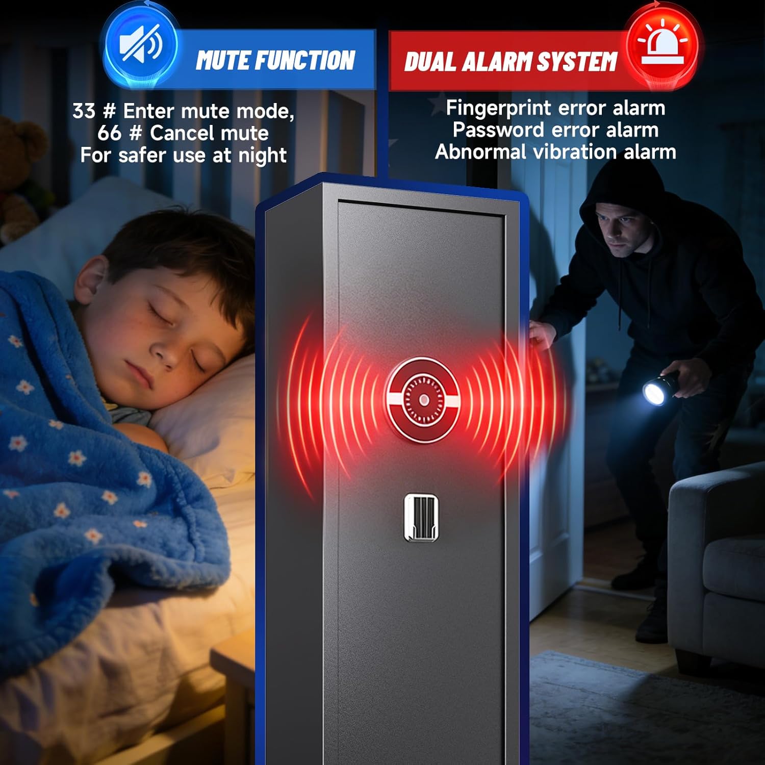 12-15 Gun Safe,Gun Safe for Rifles and Pistols, Biometric Rifle Safe With Removable Gun Shelf, No Assembly Required, Gun Cabinet for Home with Alarm System,Silent Mode (57"H × 12"D × 14"W)