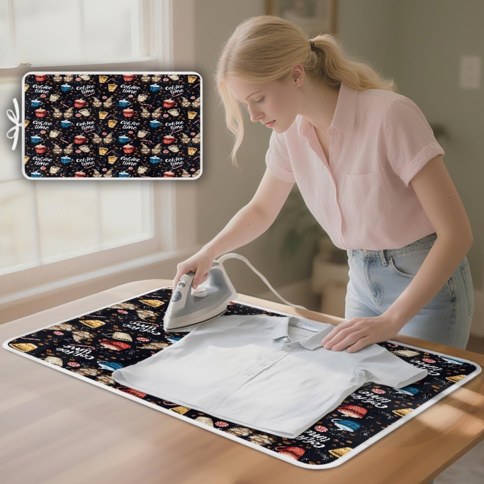 Bügelmatte Kaffee Rot Blau Bügeleinlage Faltbares Hitzebeständig Waschbar Bügelauflage für Tisch und andere Oberflächen Bügelbrett Unterlage rutschfeste Bügeldecke 80x50cm (2 Stück)