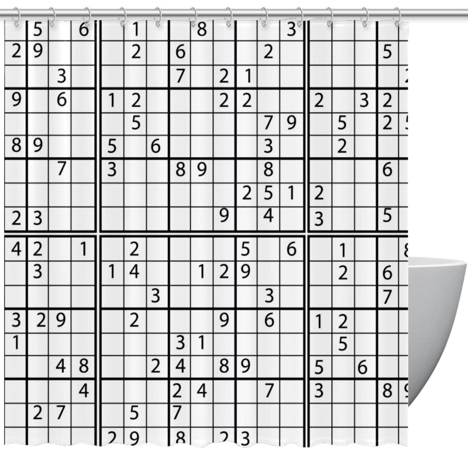 Black/White And Sudoku Game Shower Curtain, For Bathroom, 60"X72", 66"X72", 72"X72"