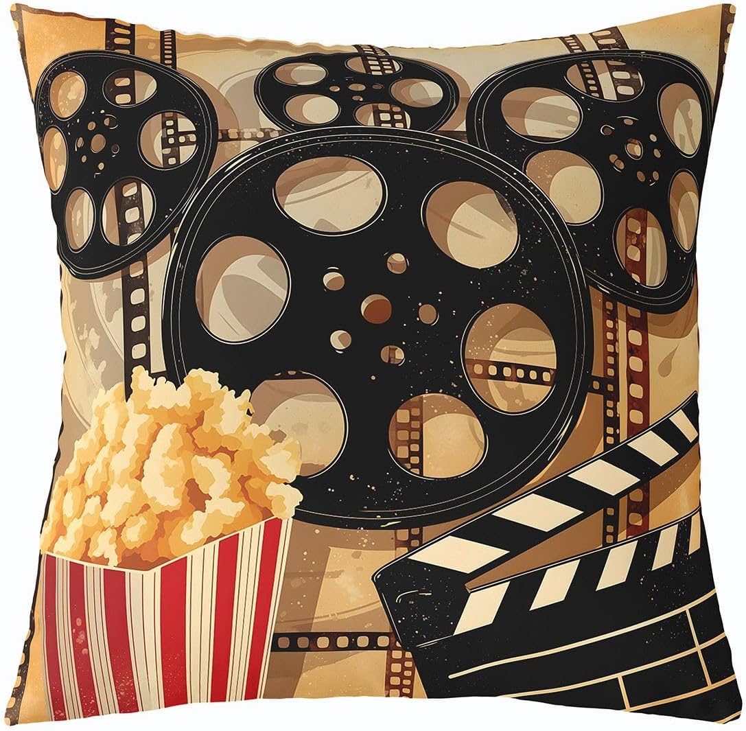 Feelyou Cinema Movie Theater Pillow Covers Set of 2 18 x 18-Inch Reversible