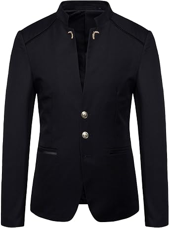 Mens Elegant Chinese Tunic Suits Mandarin Collar Formal Suit Jacket Slim Fit Front Button Blazer Coat