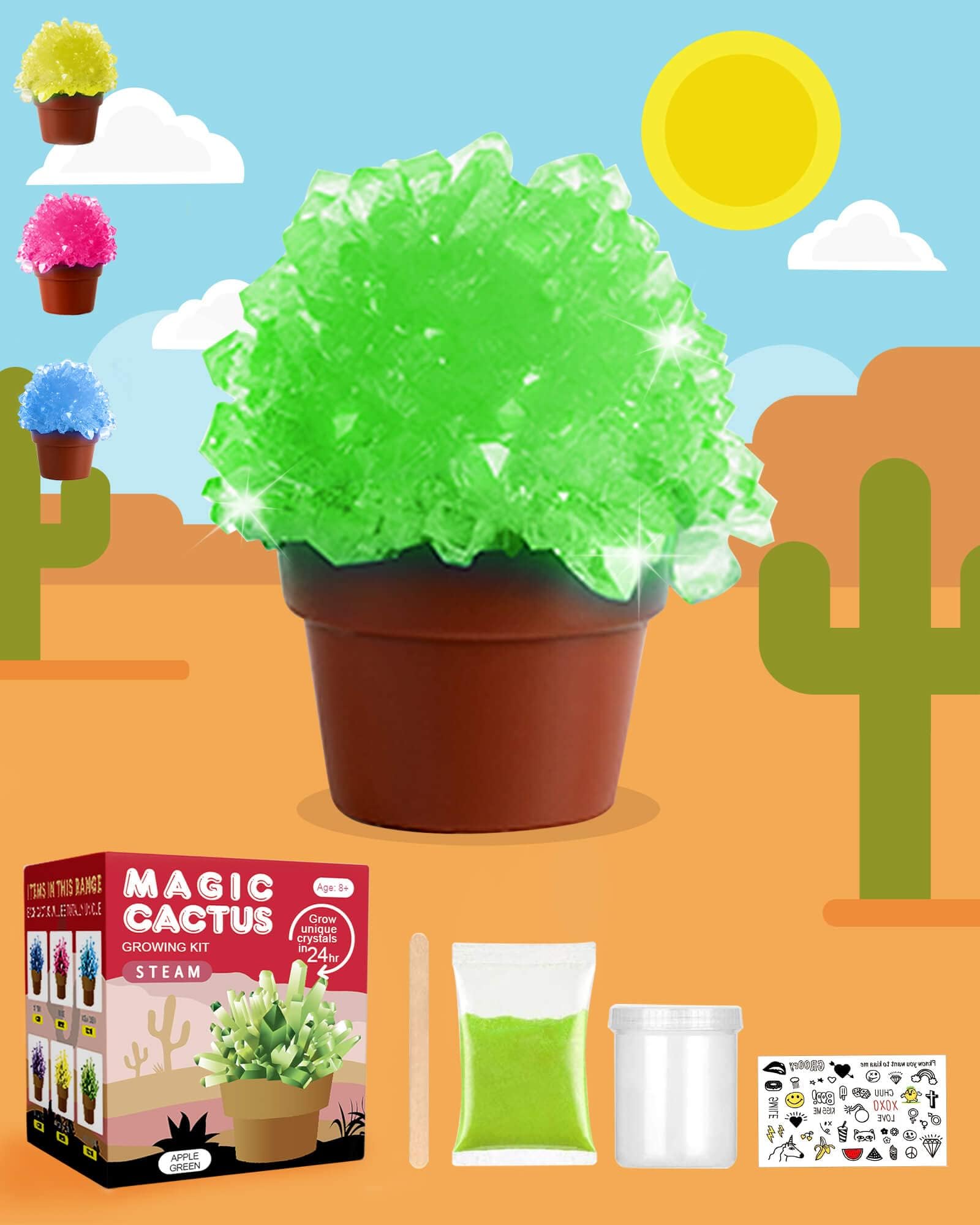 Uncle Jungo Magic Cactus Crystal Growing kits-Apple Green,STEM Science Kit for 8-12 Age,Great Growing Crystals kit for Teens,Educational Crystal Lab at Home,Magic Crystal Gift