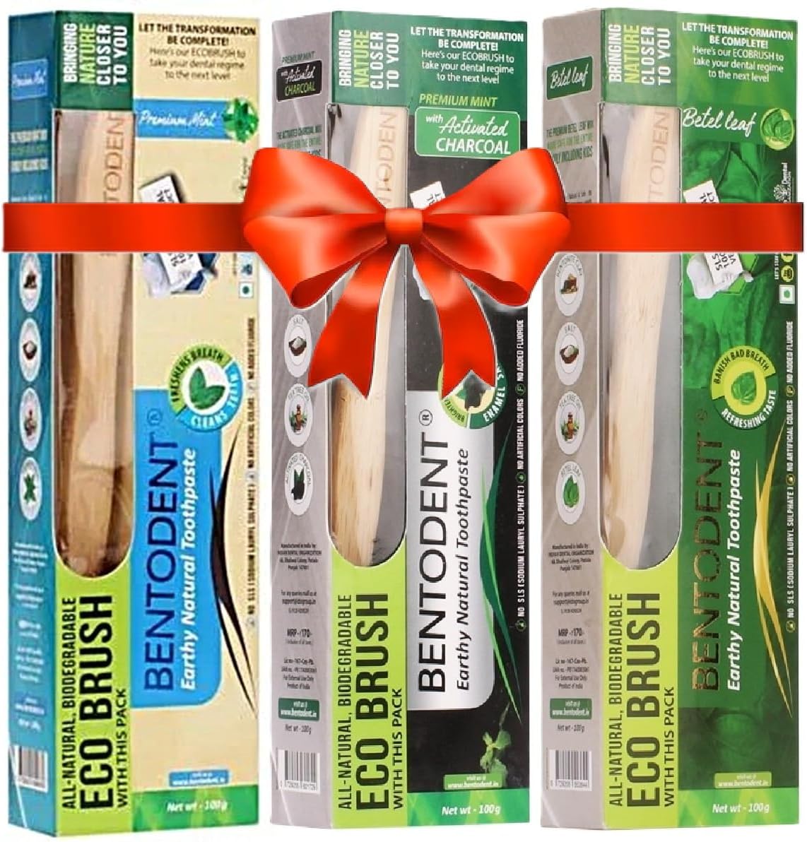 BENTODENT TOOTHPASTE Premium Mint + Actv. Charcoal + Betel leaf (100g (pack of 3) Natural Oral Care | Each 100g | NO SLS_Foam Free| Fluoride Free| Teeth Whitening