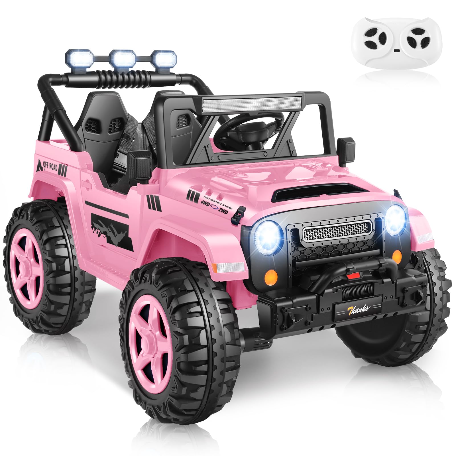 Hikole 24V 2 Seater Kids Ride on Toys with Remote Control, Battery Powered Electric Car for Kids 4-8, with 4x200W Powerful Engine, 4WD Electric Vehicle with Music Storage Box, Pink