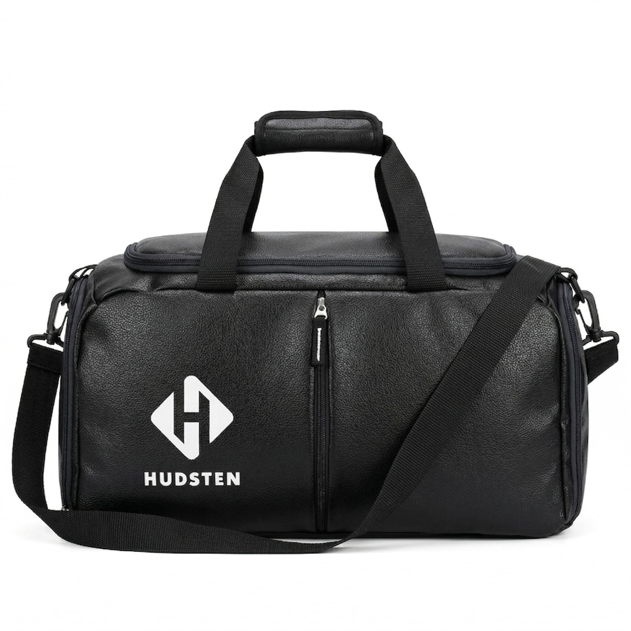hudsten Premium Vegan Leather Gym Bag with Shoe Compartment | Water Resistant Sports Duffel Bag for Men and Women | Large Workout Bag for Fitness, Travel, and Weekend Trips - Black Pebble Grain-picture-20