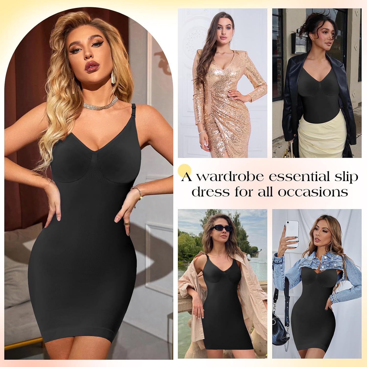 Shapewear Slip for Under Dresses Womens Dress Slips Body Shaper Tummy Control Cami Full Slips Under Dress