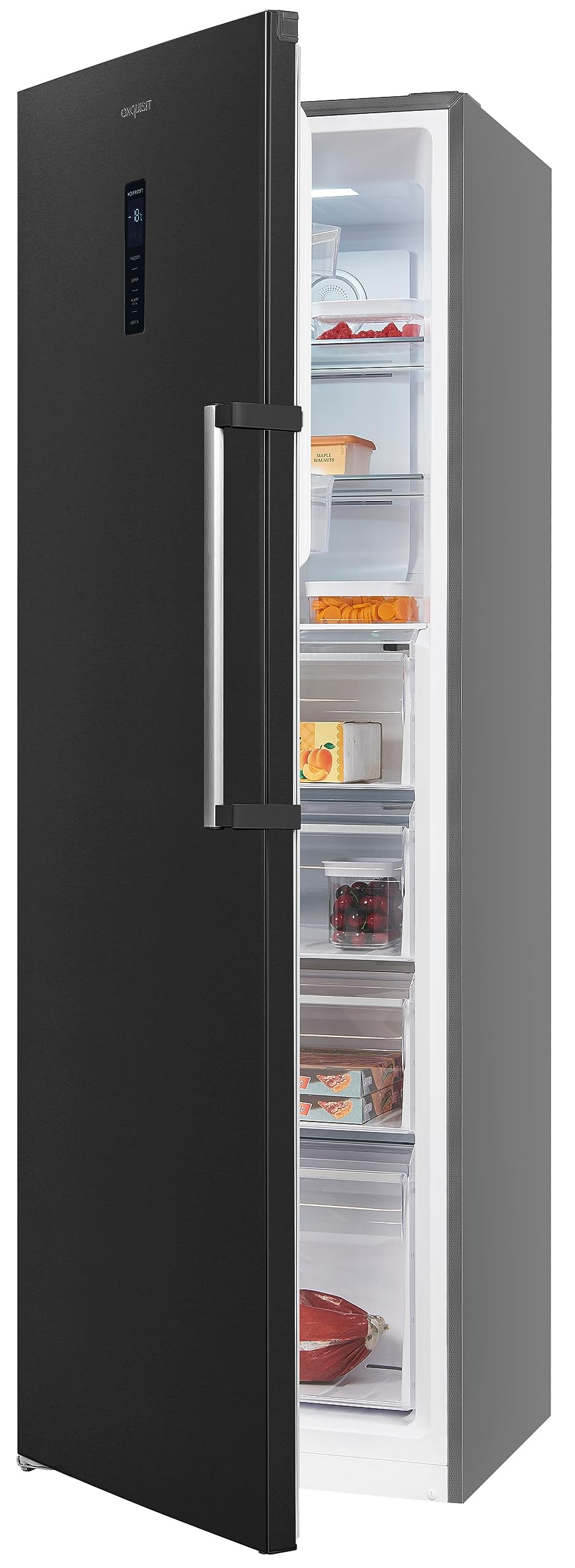 Exquisit GS295-NF-H-040D Gefrierschrank - NoFrost, 274L, Inox-Look | Freistehender Tiefkühlschrank mit Schnellgefrierfunktion, leisem Betrieb und flexiblem Türanschlag in Inox-Optik