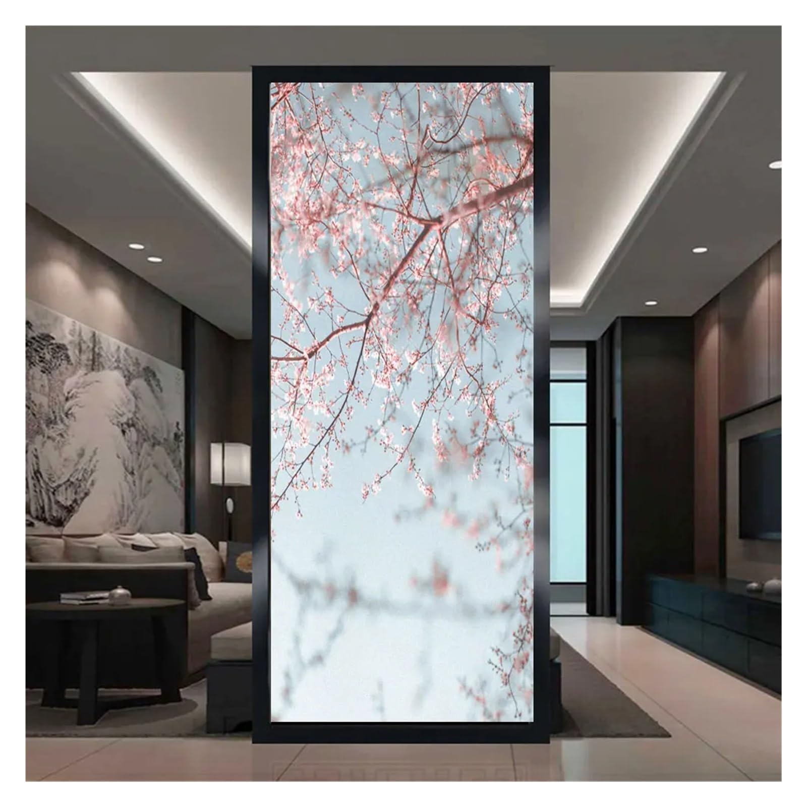 Cherry Blossom Pattern Glue-free Static Cling Glass Door Film Sun Blocking Decoration Window Sticker(80cmx180cm)