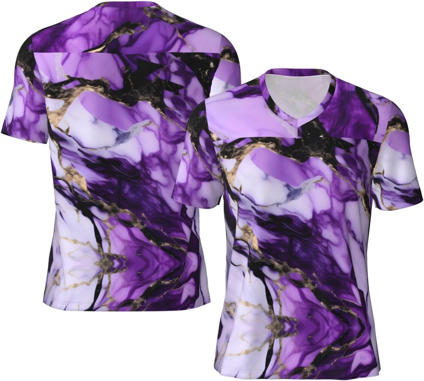 Purple Marble Rugby Football Jersey for Men, Comfortable V-Neck Loose Fit Top for Team Sports Athletics