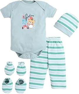 EIO Newborn Baby Cotton Romper Set – Onesie Bodysuit, Cap, Pants & Booties with Mittens | Unisex Baby Clothing Combo for B... Price In India