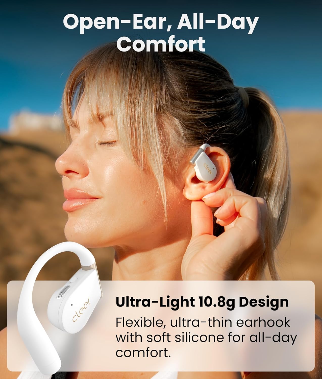 Cleer ARC 4 Plus Open Ear Earbuds,True Wireless Bluetooth Earphones with Dolby Audio and Head Tracking, Earhook Earbuds with 34H Playtime, IPX7 Waterproof Sports Headphones for Workout, EQ, White - Image 4