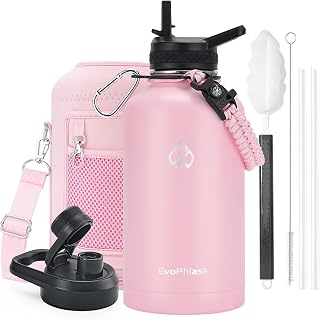 Insulated Water Bottle 64 oz with Carrier Bag, Pink | Stainless Steel, Vacuum Insulated Keep Cold 48 Hrs, Half Gallon Large Water Jug, For Travel, Sport, Gym, Hiking