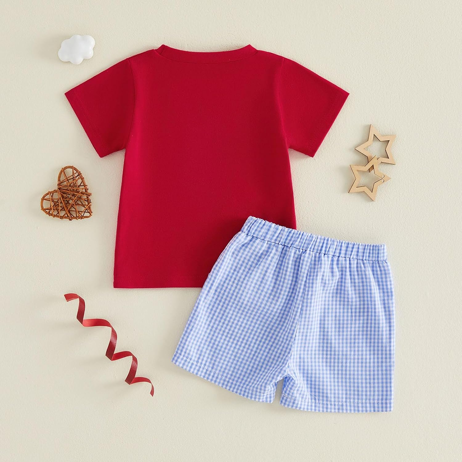 Toddler Baby Boy 4th of July Outfit American Flag Embroidery Smocked Short Sleeve T Shirt Top Plaid Shorts Set