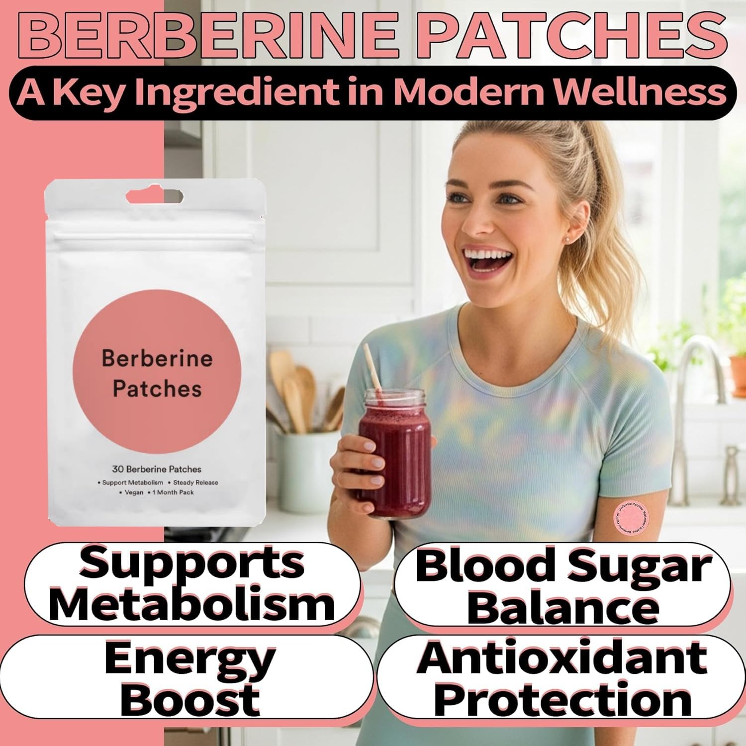 A Curated Vibe Berberine Patches, Supports Healthy Metabolic Wellness, Steady Release, Vegan, 30 Patches per Bag, 2 Bags — view 5