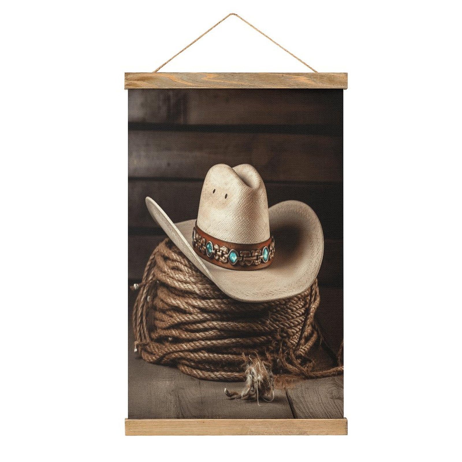 VstaDank American West Rodeo Hat Poster with Wooden Frame Hanger Art Painting Wall Decor Poster Wall Hanging Wooden Frame 13x20 Wood Poster Hanger for Photo Picture Art Canvas Print Artwork