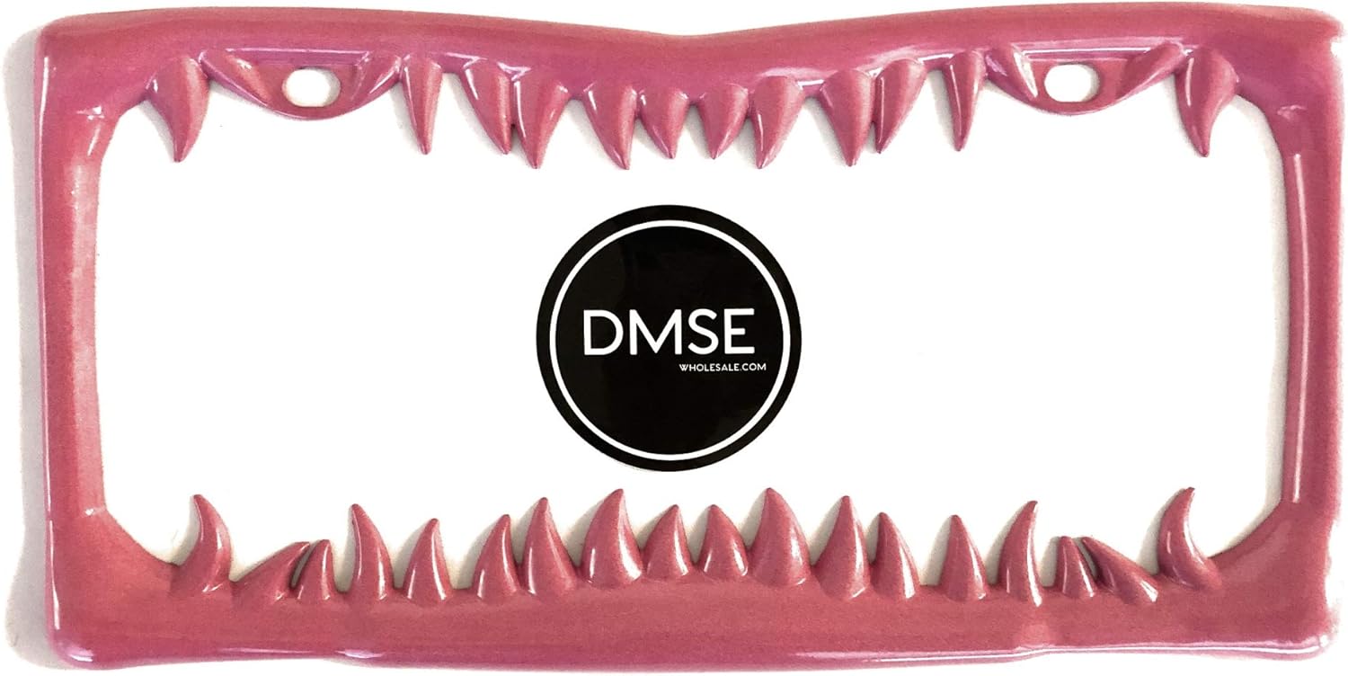 DMSE Jaws License Plate – Shark License Plate Frame Metal Universal 3D Teeth Built for Any Vehicle.