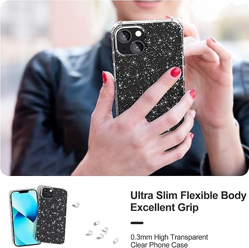 Miniatura 6 de Funda para iPhone 13 Mini con purpurina transparente, bonita funda brillante para mujer, diseño estético femenino, transparente, delgada, flexible,