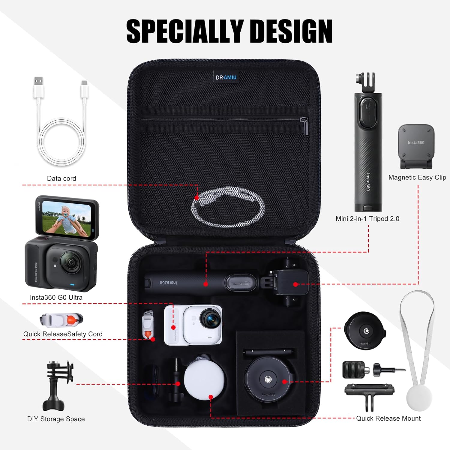 Hard Case for Insta360 GO Ultra/GO 3S/GO3 Action Vlog Camera Black image 4