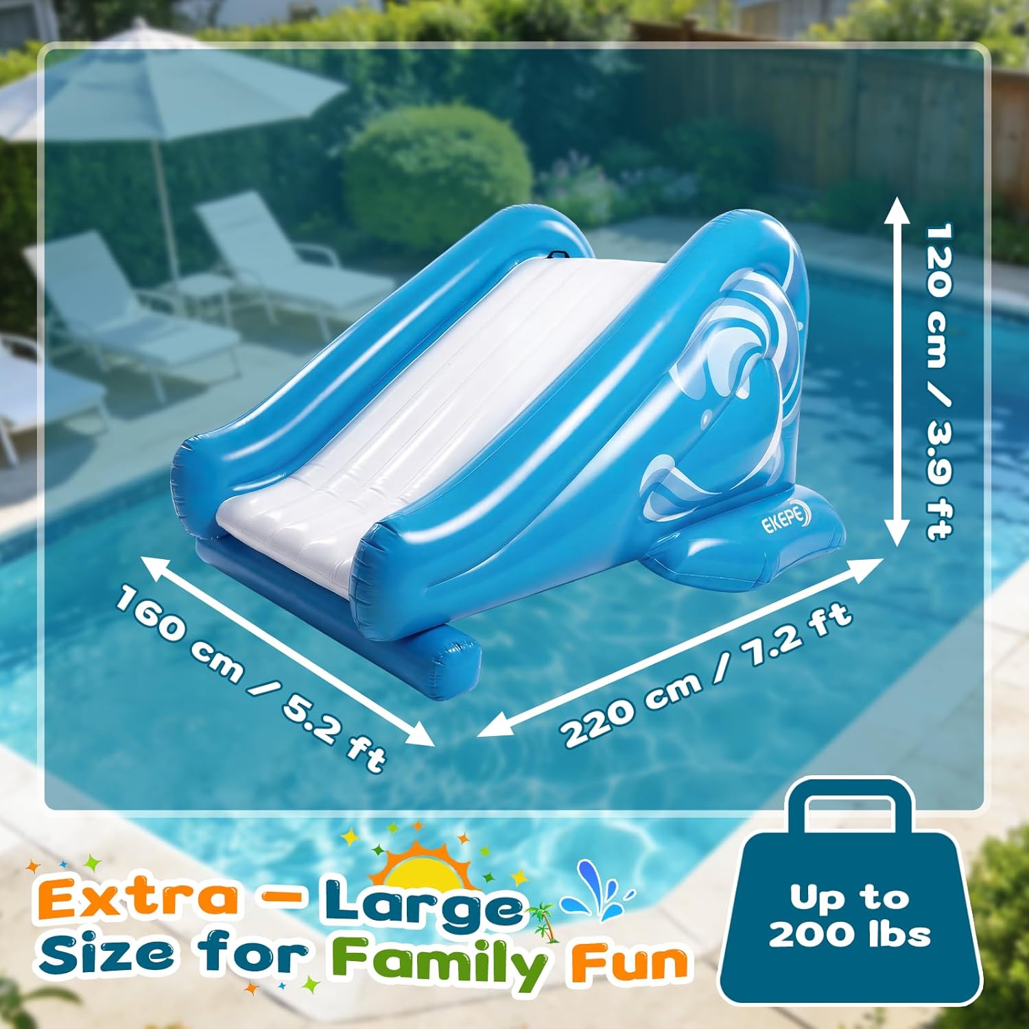 EKEPE Inflatable Water Slide for Pool, Heavy Duty Pool Slide with Water Sprayer for Kids Family Summer Play, Durable Blow Up Backyard Water Slide for Parties, In-ground or Above Ground Pools - Blue