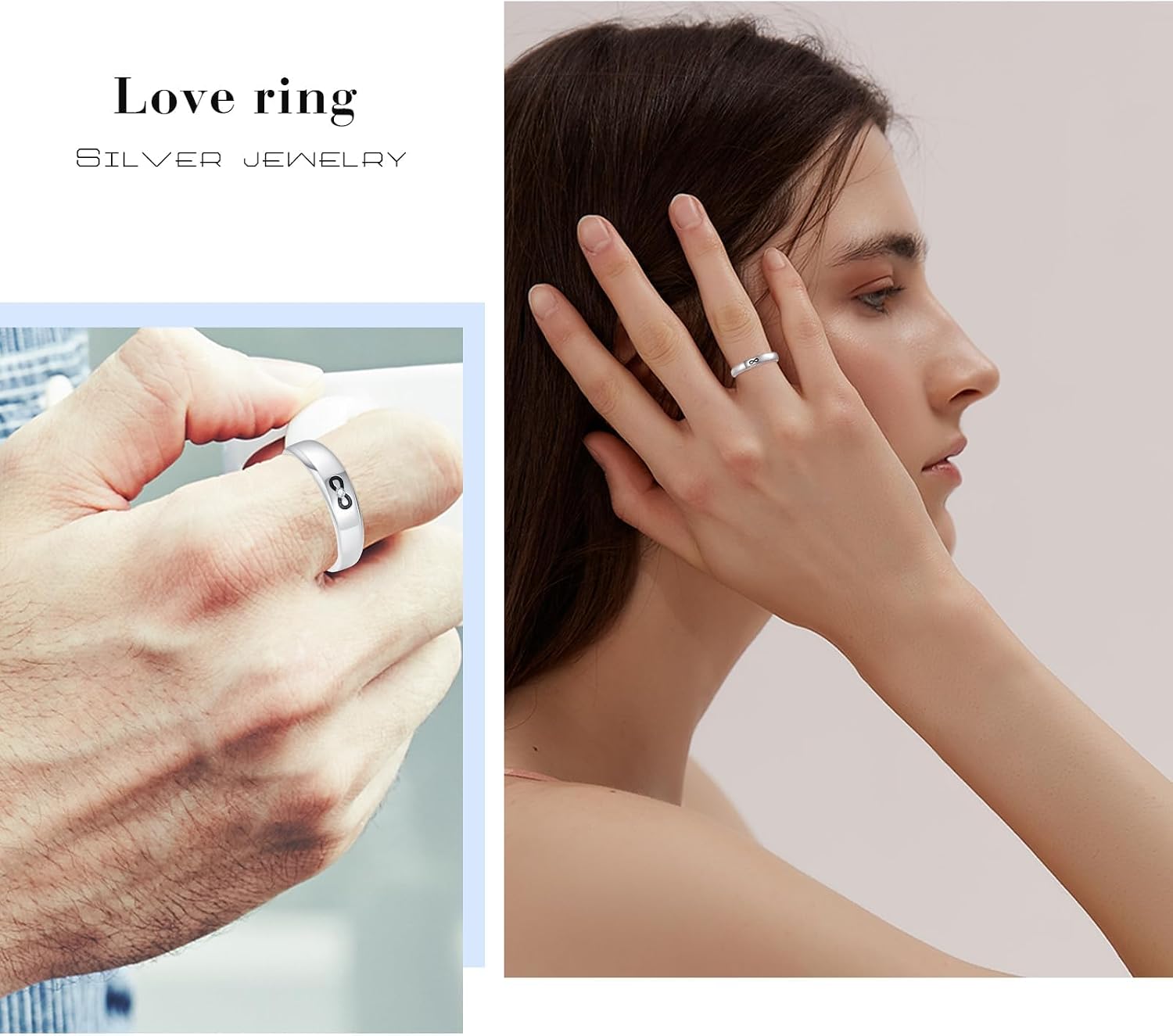 CUOKA MIRACLE Valentine Day Gifts Couple Rings Set 925 Sterling Silver Couple Ring for him and her, His and Hers Rings Adjustable Matching Promise for Women Men