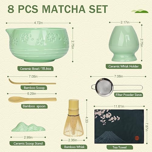 Miniatura 3 de Juego de batidor de matcha, cuenco de cerámica con boquilla, batidor y cuchara de bambú matcha, soporte para Chasen, soporte para cucharada, tamiz,