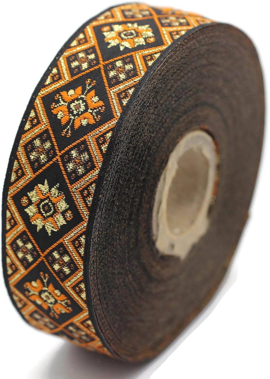 11 Yard Spool 0.98 inch Wide Black Orange Geometric Ribbon Geometric Jacquard Craft Supplies Vintage Jacquard Ribbon 25975