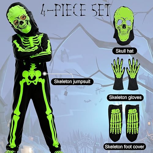Miniatura 3 de Kids Glow Skeleton Costume Boys Girls Glowing Skeletons Clothing 4 Set for Holloween Cosplay Party