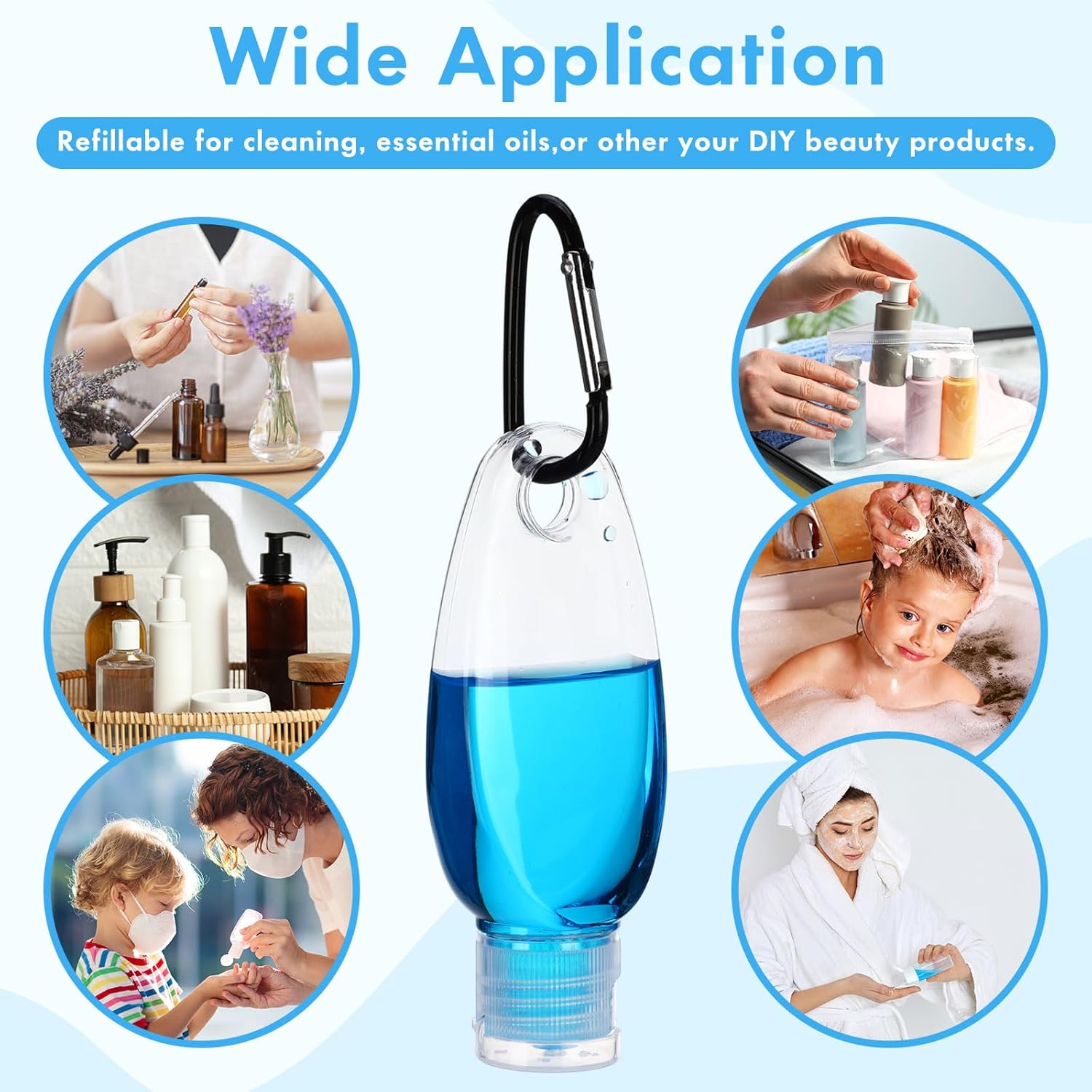 Yalikop 100 Pcs Traveling Bottles with Keychain 1oz Clear Plastic Keychain Bottle Leakproof Refillable Empty Keyring Container Liquid Packing Container Portable Bottle with Clear Lid for Liquid Cream