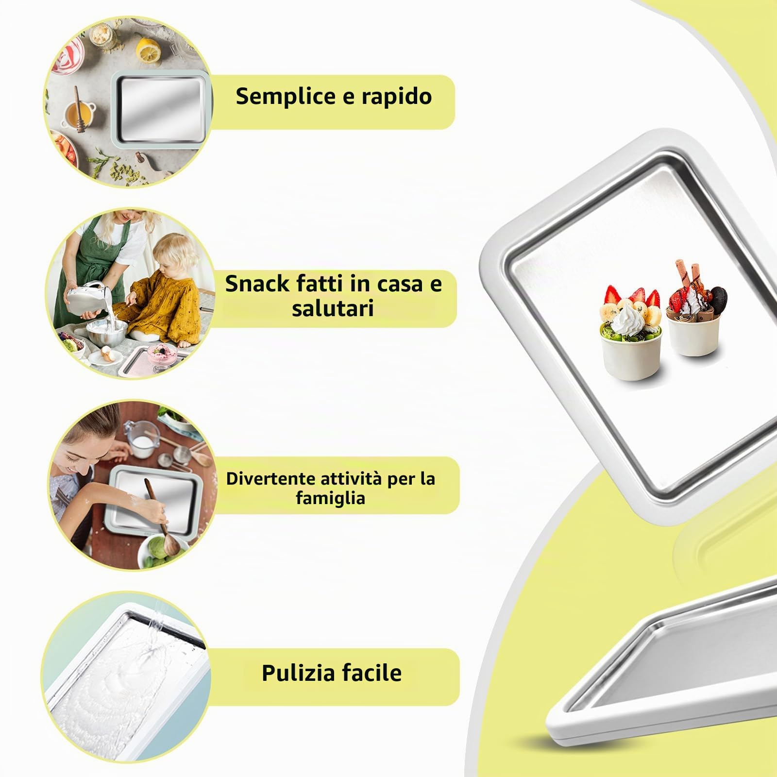 Rotoli di ghiaccio per la produzione di ghiaccio fai da te, macchina per gelato con 2 spatole, macchina per rollare gelato per bambini e famiglia, giallo