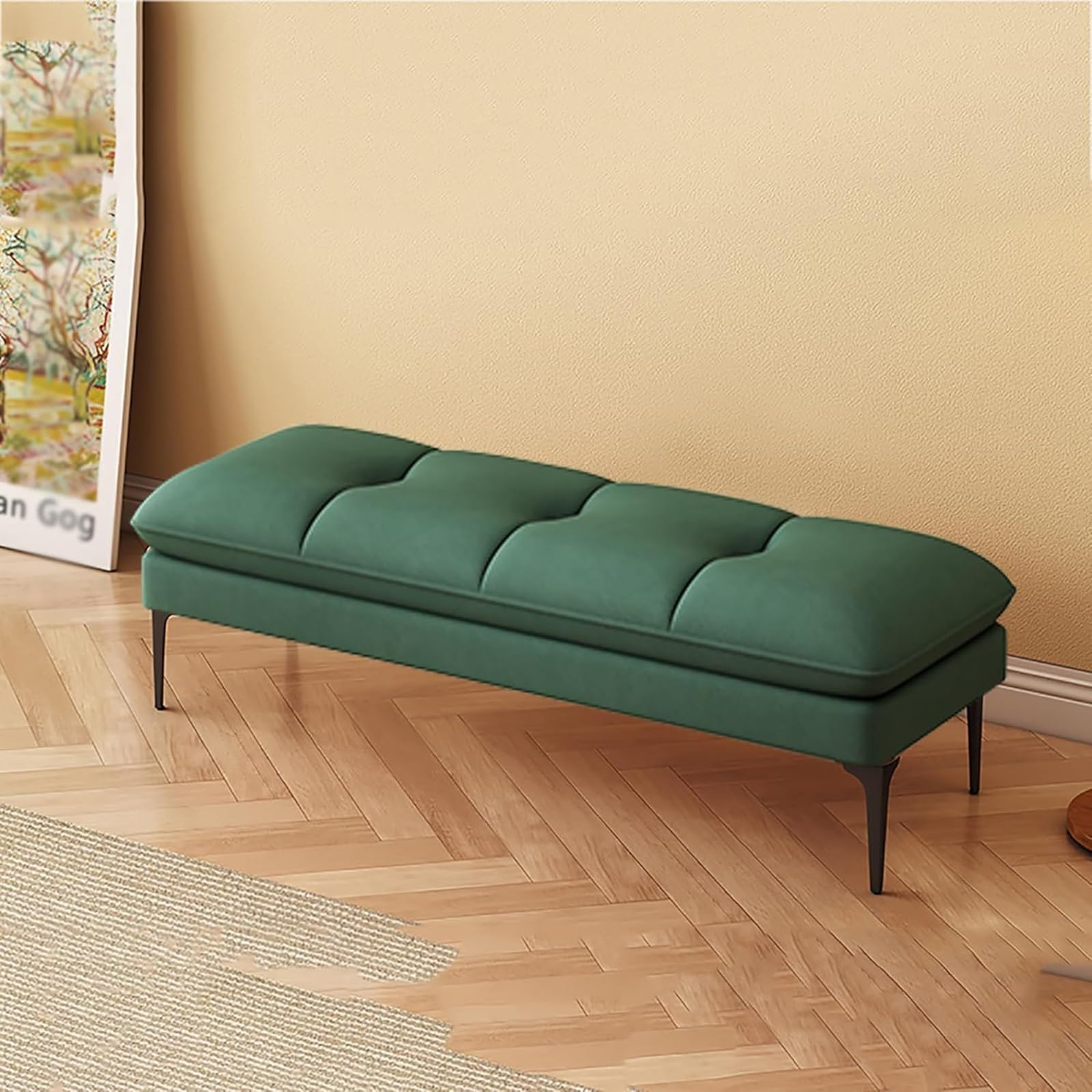 Banc d'entrée moderne en tissu rembourré Slish, meuble d'assise haut de gamme classique vert