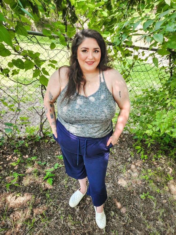 COOTRY Plus Size Capris for Women Loose Drawstring Yoga Workout Sweat Pants with Pockets - Image 5