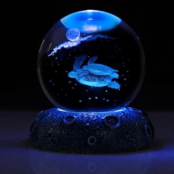 Turtle 3D Crystal Ball Figurine, 2.4inch Oceans Glass Ball Gifts for Women, Sculpture Display Paperweight Keepsakes for Marine Organism Lover Home Decor