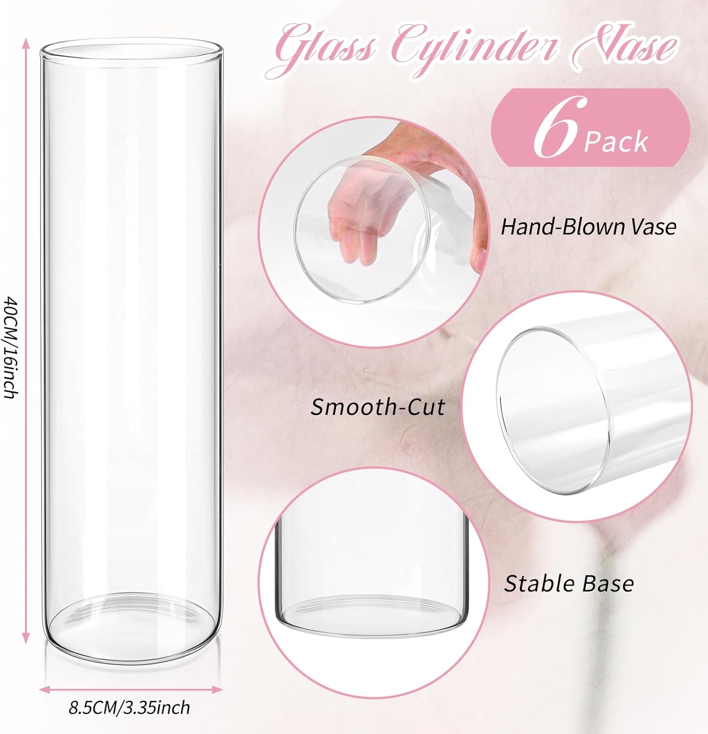 6 Pcs Glass Cylinder Vase for Centerpieces 16 Inch Tall Clear Glass Flower Vases Wedding Decorations Modern Bulk Cylinder Flower& Plant Vases for Table Shelf Party Home Decor (16 x 3.35 Inch)