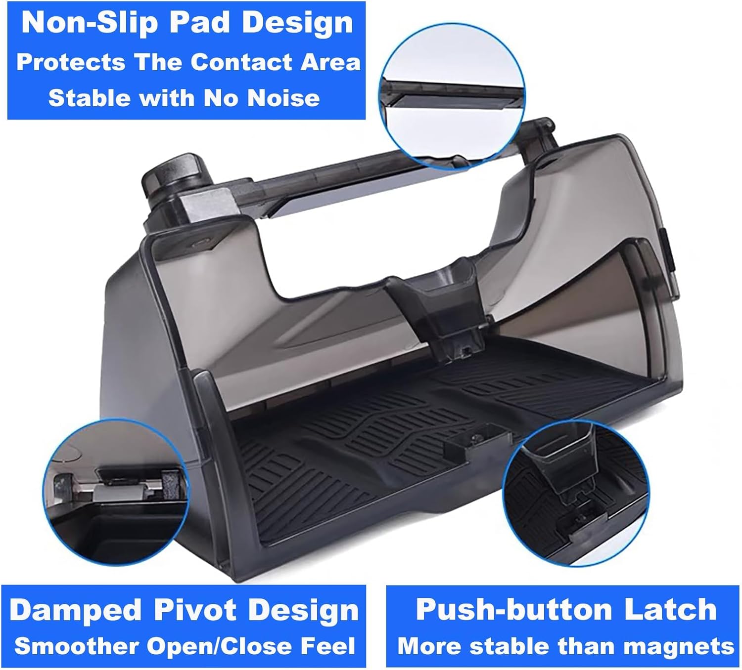Hidable Under Screen Storage for Tesla Model 3 Model Y 2016-2025, Upgrade Damping Slides and Press Switch Design, Open and Close Center Console Organizer Tray with Anti-Slip Pad