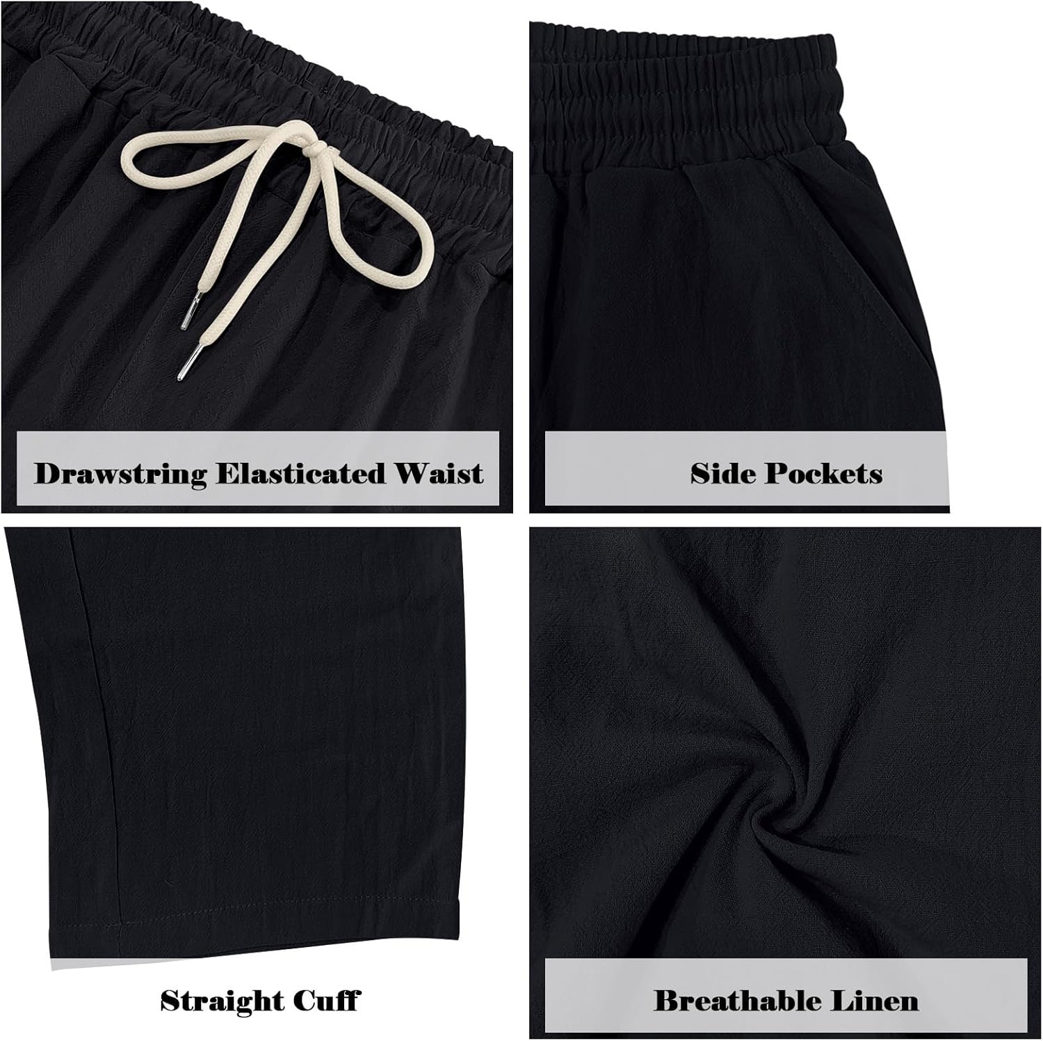 Men's Linen Pants Casual Summer Beach Pants Lightweight Elastic Waist Drawstring Cargo Yoga Trousers with Pockets