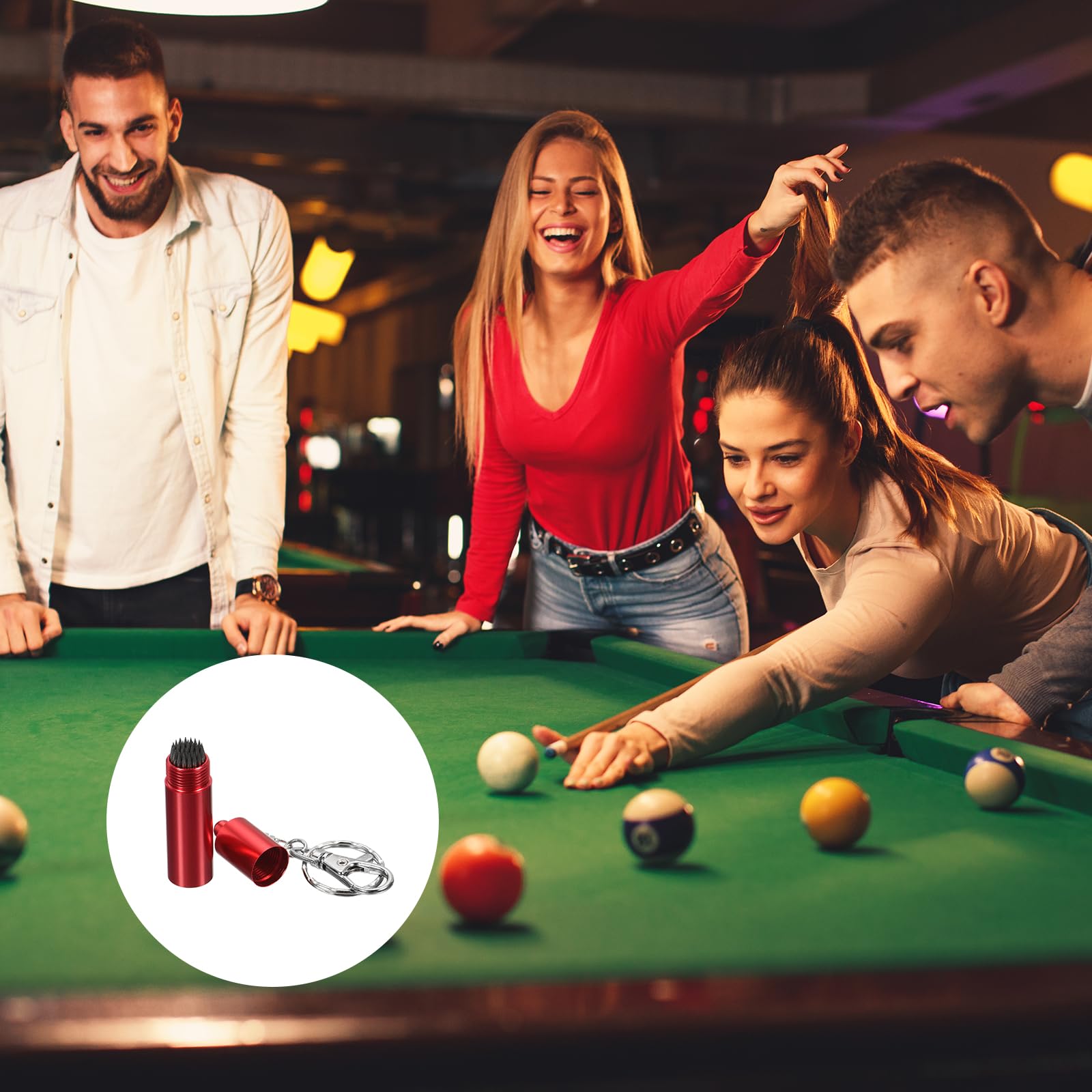 M METERXITY 2 Pack Snooker Billiard Pool Cue Tip Tool - Aluminum Alloy Cue Stick Repair Tool with Keychain, Multifunction, Apply for Snooker Men Women (14mm, Red)