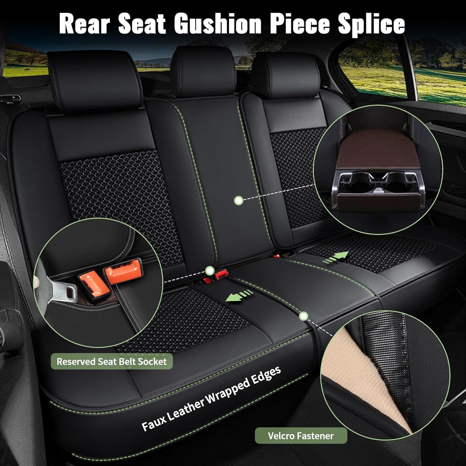IKABEVEM Car Seat Covers Fit for Toyota Highlander:2008-2025 2026 Breathable Cool Ice Silk Leather Automotive Seat Covers Airbags Compatible(5 Seats,Black)