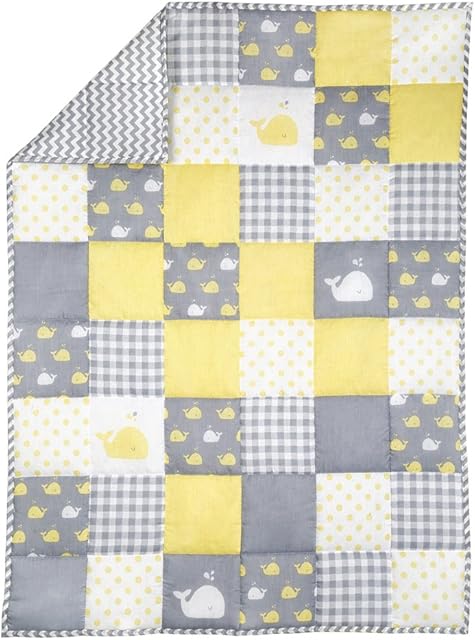 RAJRANG BRINGING RAJASTHAN TO YOU Pale Yellow Baby Blanket for Newborn Kids - 97 x 127 cm Whale Print Toddler Cot Quilt Cotton Soft Crib Comforter