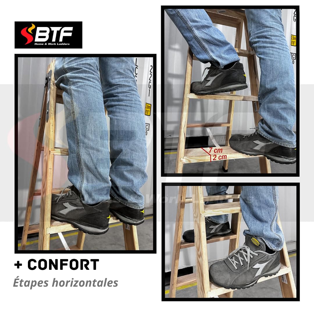 BTF Escaliers en Bois de pin Double montée certifiés |Idéal pour Les Professionnels Peintre, scayoliste, électricien ou même pour Votre Maison! (4+4 Marches)